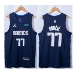 Men's Dallas Mavericks #77 Luka Doncic 75th Anniversary Navy Stitched Basketball Jersey