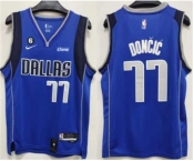 Men's Dallas Mavericks #77 Luka Doncic Blue No.6 Patch Stitched Jersey