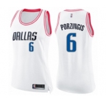 Women's Dallas Mavericks #6 Kristaps Porzingis Swingman White Pink Fashion Basketball Jersey
