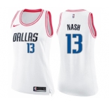 Women's Nike Dallas Mavericks #13 Steve Nash Swingman White Pink Fashion NBA Jersey