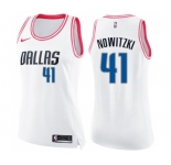 Women's Nike Dallas Mavericks #41 Dirk Nowitzki Swingman White Pink Fashion NBA Jersey