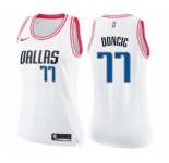 Women's Nike Dallas Mavericks #77 Luka Doncic Swingman White Pink Fashion NBA Jersey