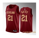 Men's Cleveland Cavaliers #21 Emoni Bates Wine 2023 Draft Icon Edition Stitched Jersey