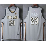 Men's Cleveland Cavaliers #23 LeBron James Gray The Land 2017-2018 Nike Authentic Stitched NBA Jersey