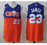Men's Cleveland Cavaliers #23 LeBron James Royal Blue with Orange Fadeaway 2017-2018 Nike Swingman Stitched NBA Jersey