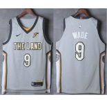 Men's Cleveland Cavaliers #9 Dwyane Wade Gray The Land 2017-2018 Nike Authentic Stitched NBA Jersey