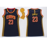 NBA Women Cavaliers #23 LeBron James Navy Blue The Champions Patch Dress Stitched Jerseys