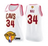 Women's Nike Cleveland Cavaliers #34 Tyrone Hill Swingman White Pink Fashion 2018 NBA Finals Bound NBA Jersey