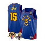 Men's Denver Nuggets #15 Nikola Jokic Blue 2023 Nuggets Champions Patch And Finals Patch Statemenr Edition Stitched Basketball Jersey