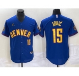Men's Denver Nuggets #15 Nikola Jokic Blue With Patch Stitched Baseball Jersey