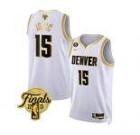 Men's Denver Nuggets #15 Nikola Jokic White 2023 Finals Collection With NO.6 Patch Stitched Basketball Jersey