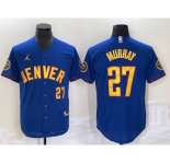 Men's Denver Nuggets #27 Jamal Murray Blue With Patch Cool Base Stitched Baseball Jersey