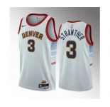 Men's Denver Nuggets #3 Julian Strawther White 2023 Draft Icon Edition Stitched Basketball Jersey