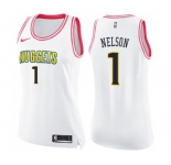 Women's Nike Denver Nuggets #1 Jameer Nelson Swingman White Pink Fashion NBA Jersey