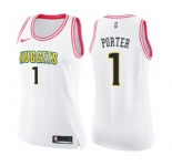Women's Nike Denver Nuggets #1 Michael Porter Swingman White Pink Fashion NBA Jersey