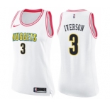 Women's Nike Denver Nuggets #3 Allen Iverson Swingman White Pink Fashion NBA Jersey