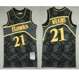 Men's Atlanta Hawks #21 Dominique Wilkins Black With Gold Hardwood Classics Soul Swingman Throwback Jersey