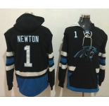Men's Carolina Panthers #1 Cam Newton NEW Black Pocket Stitched NFL Pullover Hoodie
