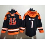 Men's Cincinnati Bengals #1 Ja'Marr Chase Orange Black Ageless Must-Have Lace-Up Pullover Hoodie