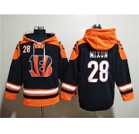 Men's Cincinnati Bengals #28 Joe Mixon Orange Black Ageless Must-Have Lace-Up Pullover Hoodie