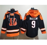 Men's Cincinnati Bengals #9 Joe Burrow Orange Black Ageless Must-Have Lace-Up Pullover Hoodie