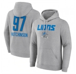 Men's Detroit Lions #97 Aidan Hutchinson Heather Gray Team Wordmark Player Name & Number Pullover Hoodie