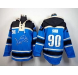 nike nfl jerseys detroit lions #90 suh black-blue[pullover hooded sweatshirt]
