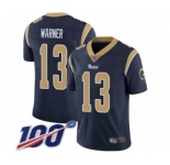 Men's Los Angeles Rams #13 Kurt Warner Navy Blue Team Color Vapor Untouchable Limited Player 100th Season Football Jersey