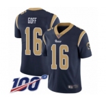 Men's Los Angeles Rams #16 Jared Goff Navy Blue Team Color Vapor Untouchable Limited Player 100th Season Football Jersey