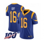 Men's Los Angeles Rams #16 Jared Goff Royal Blue Alternate Vapor Untouchable Limited Player 100th Season Football Jersey