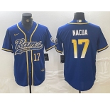 Men's Los Angeles Rams #17 Puka Nacua Number Royal With Patch Cool Base Stitched Baseball Jersey