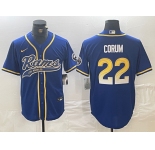 Men's Los Angeles Rams #22 Blake Corum Royal Cool Base Stitched Baseball Jersey