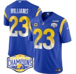 Men's Los Angeles Rams #23 Kyren Williams Blue 2024 NFC West Champions With 4-Star C Patch F.U.S.E. Vapor Untouchable Stitched Football Jersey