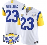 Men's Los Angeles Rams #23 Kyren Williams White 2024 NFC West Champions With 4-Star C Patch F.U.S.E. Vapor Untouchable Stitched Football Jersey