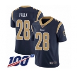 Men's Los Angeles Rams #28 Marshall Faulk Navy Blue Team Color Vapor Untouchable Limited Player 100th Season Football Jersey
