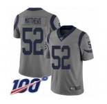 Men's Los Angeles Rams #52 Clay Matthews Limited Gray Inverted Legend 100th Season Football Jersey
