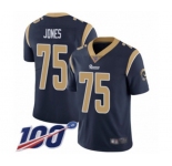 Men's Los Angeles Rams #75 Deacon Jones Navy Blue Team Color Vapor Untouchable Limited Player 100th Season Football Jersey