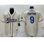 Men's Los Angeles Rams #9 Matthew Stafford Cream Stitched Cool Base Nike Baseball Jersey
