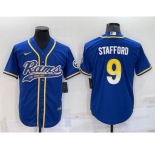 Men's Los Angeles Rams #9 Matthew Stafford Royal With Patch Cool Base Stitched Baseball Jersey