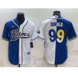Men's Los Angeles Rams #99 Aaron Donald Royal White Split With Patch Cool Base Stitched Baseball Jersey