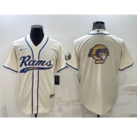 Men's Los Angeles Rams Cream Team Big Logo With Patch Cool Base Stitched Baseball Jersey