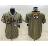 Men's Los Angeles Rams Olive Salute to Service Team Big Logo Cool Base Stitched Baseball Jersey
