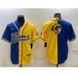 Men's Los Angeles Rams Royal Yellow Split Team Big Logo With Patch Cool Base Stitched Baseball Jersey