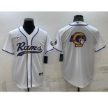 Men's Los Angeles Rams White Team Big Logo With Patch Cool Base Stitched Baseball Jersey