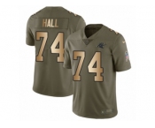 Men Nike Carolina Panthers #74 Daeshon Hall Limited Olive Gold 2017 Salute to Service NFL Jersey