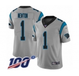 Men's Carolina Panthers #1 Cam Newton Silver Inverted Legend Limited 100th Season Football Jersey