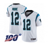 Men's Carolina Panthers #12 DJ Moore White Vapor Untouchable Limited Player 100th Season Football Jersey