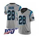 Men's Carolina Panthers #28 Rashaan Gaulden Silver Inverted Legend Limited 100th Season Football Jersey