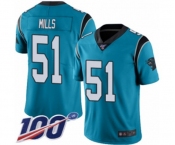 Men's Carolina Panthers #51 Sam Mills Limited Blue Rush Vapor Untouchable 100th Season Football Jersey