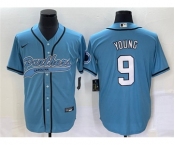 Men's Carolina Panthers #9 Bryce Young Blue With Patch Cool Base Stitched Baseball Jersey